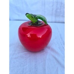 Vintage Style Red Blown Glass Apple Sculpture Paperweight Home Decor